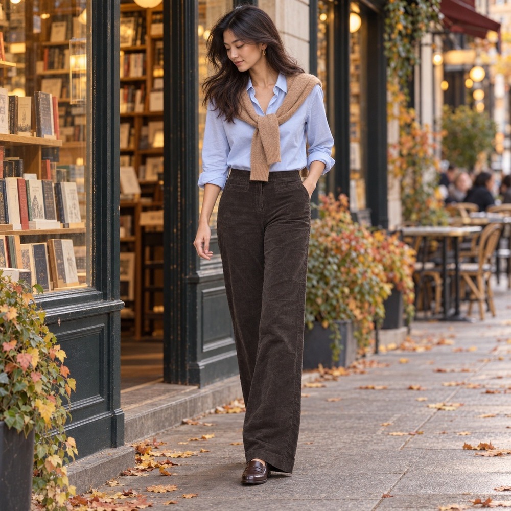 Express Stretch Brown Corduroy Wide Leg Cuffed Pants Size 5/6R Mid Rise Trousers